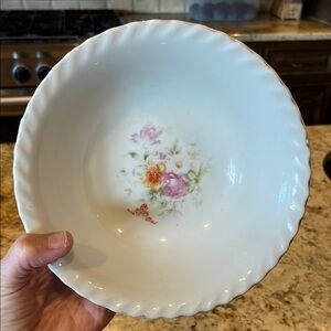 White and Pink Scalloped Edge Salad Bowl